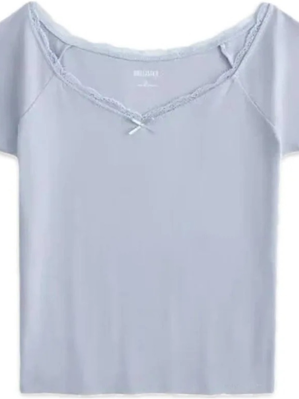 Hollister Light Blue Lace-Trim Off Shoulder Tee